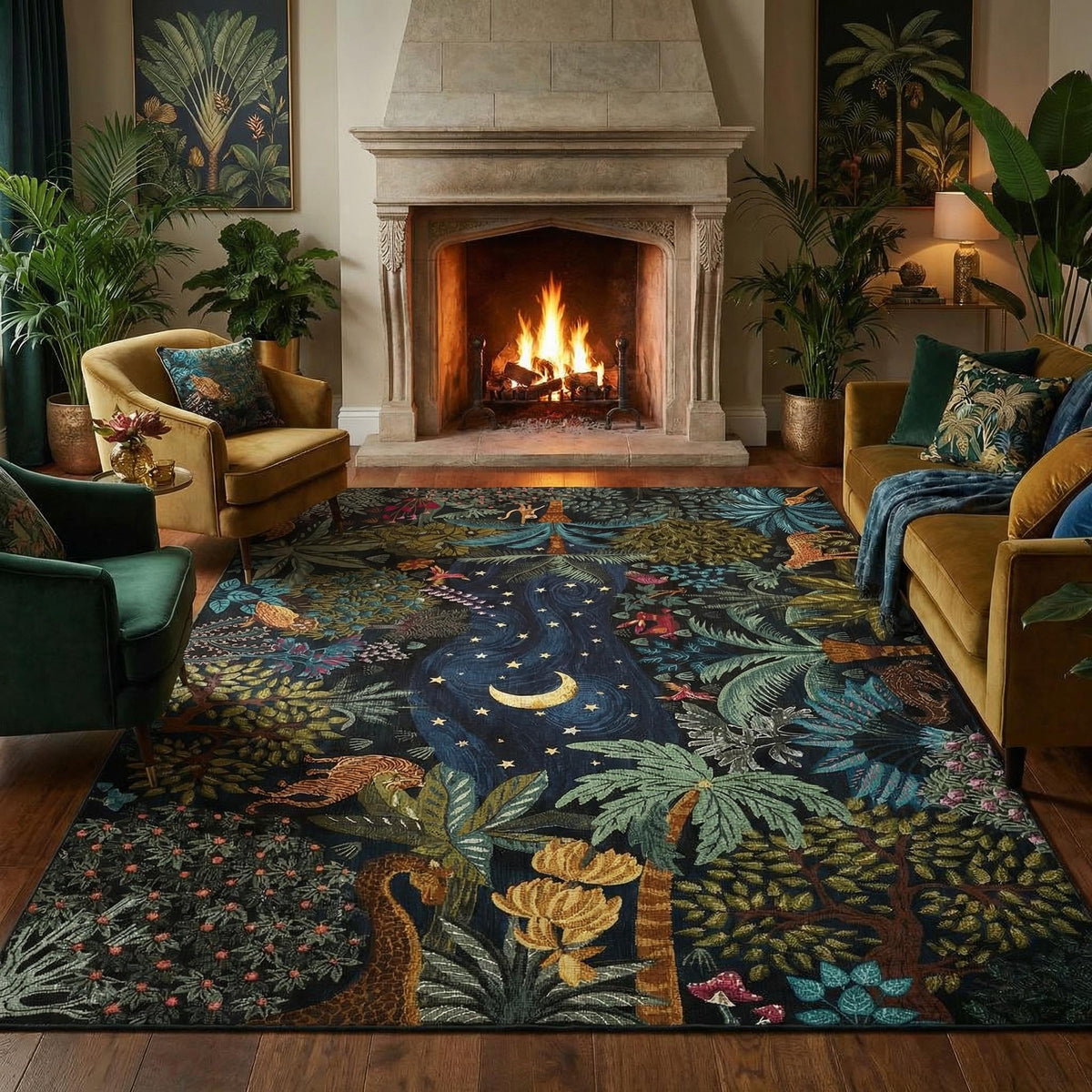 GarveeHome 5x7 Jungle Area Rug Washable Rugs for Living Room Bedroom, Soft Low Pile Non Slip Accent Floor Mat Animal Print Throw Rug Indoor Carpet Dining Room Playroom