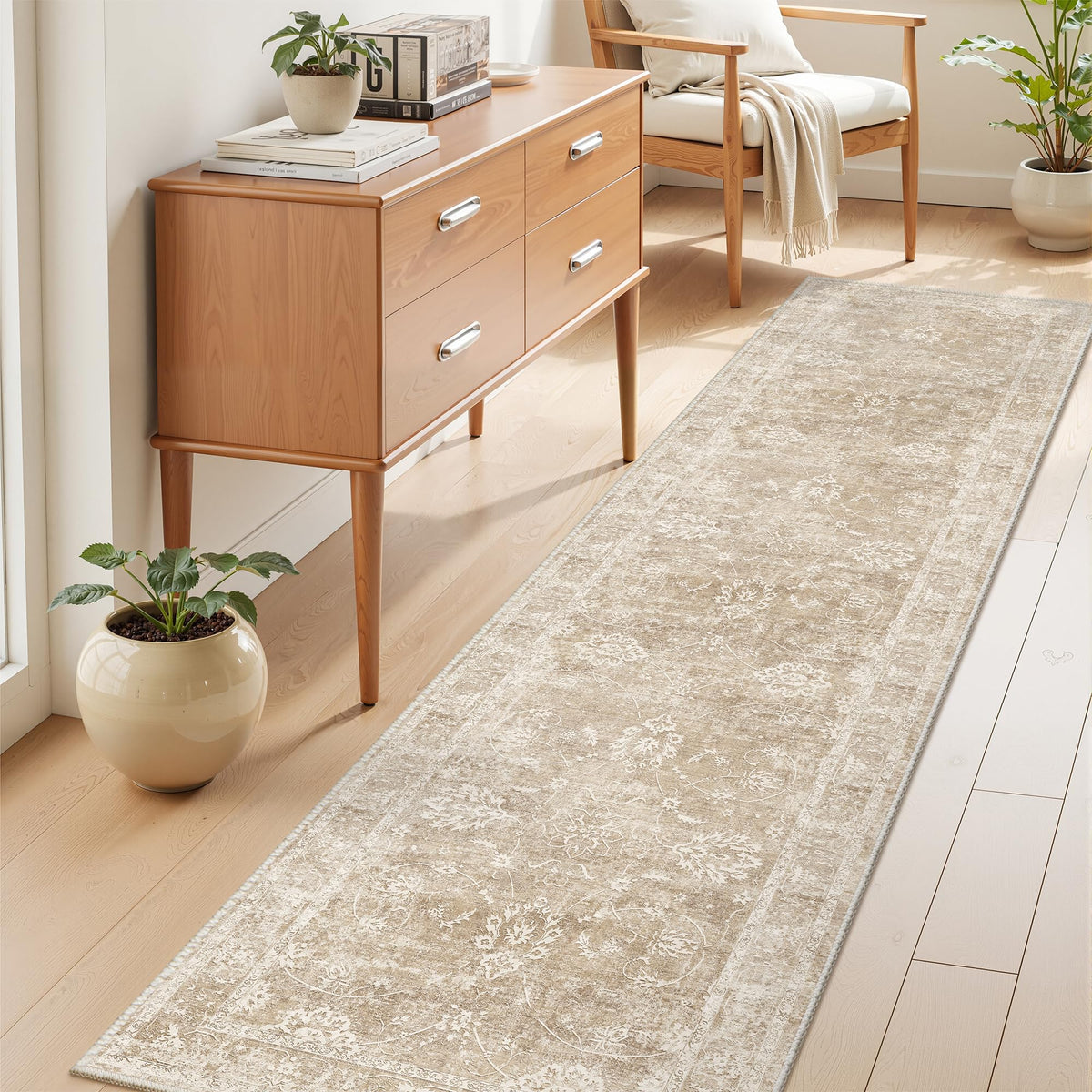 Madane 8x10 Area Rugs for Living Room, Washable Neutral Rug Brown/Sand