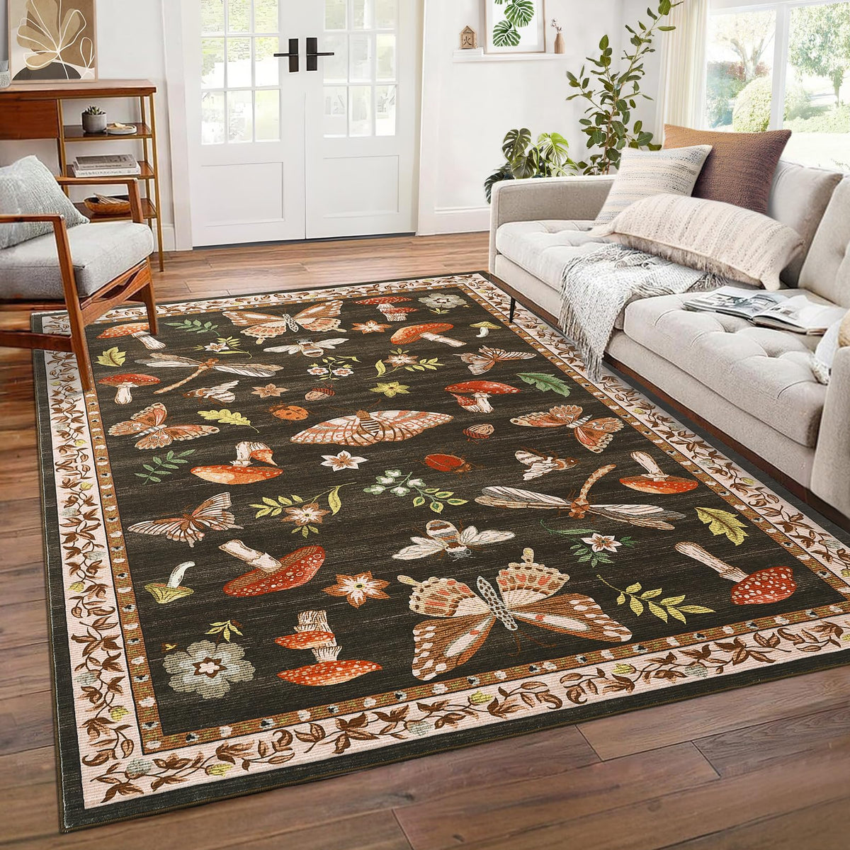ROYHOME Mushroom Insect Washable Rug 5x7 for Bedroom Living Room Brown