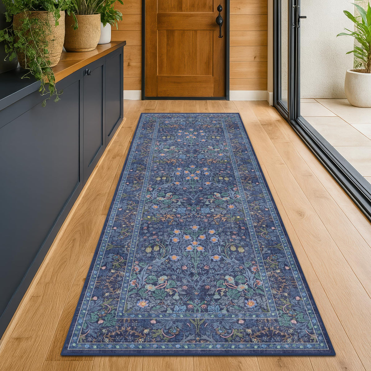 Floral Dark Green Washable Area Rugs 8x10, Vintage Living Room Rug