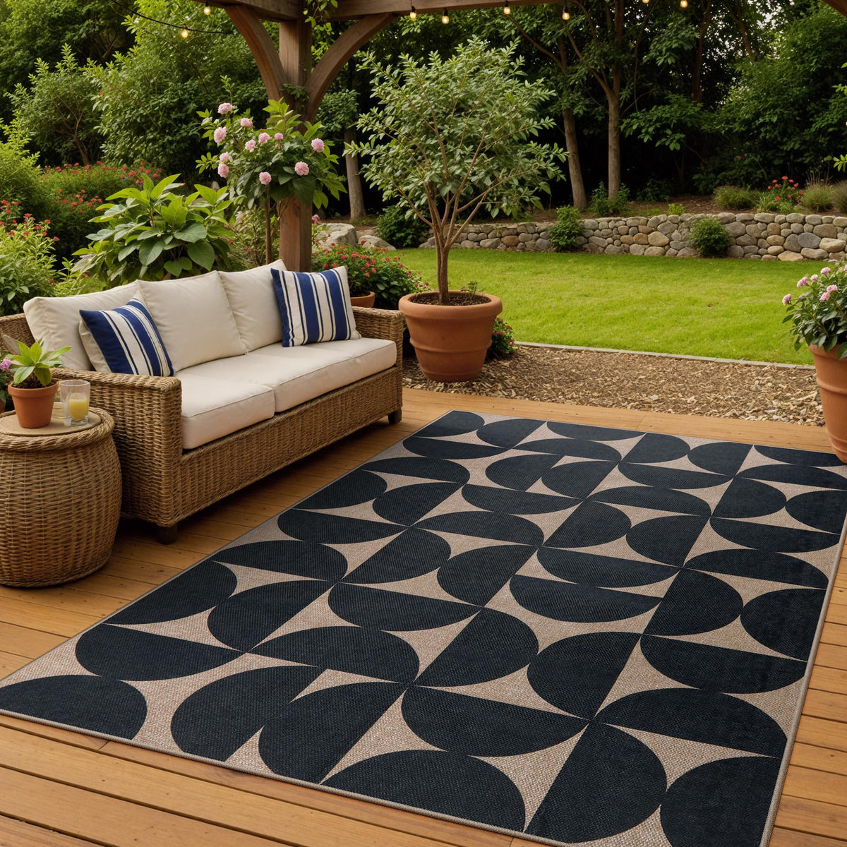 Lahome Modern Rainbow Easy Jute Carpet, Washable 5x7 Area Rugs for Living Room Patio Black Farmhouse Indoor Outdoor Rugs, Contemporary Natural Non Slip Floor Carpet for Office RV Backyard