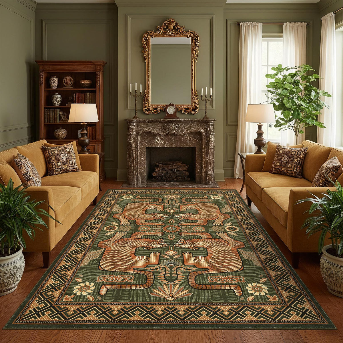 GarveeHome Tiger 8x10 Area Rugs Boho Washable Vintage Non Slip Living Room