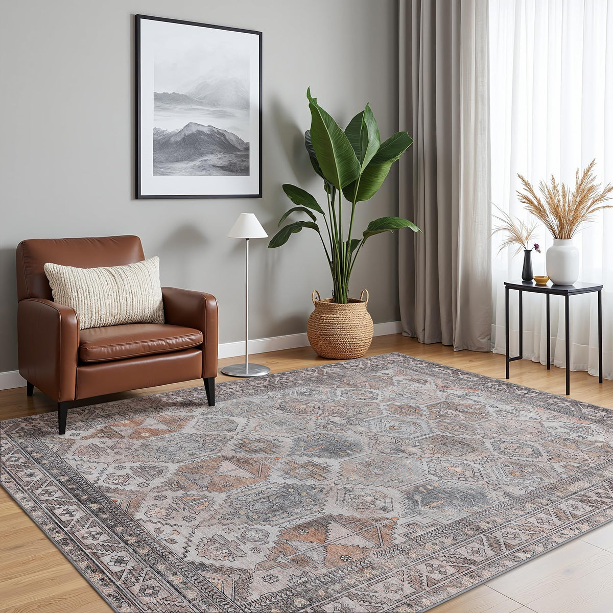 8x10 Area Rug Washable Rug for Living Room Bedroom Non Slip Carpet Taupe