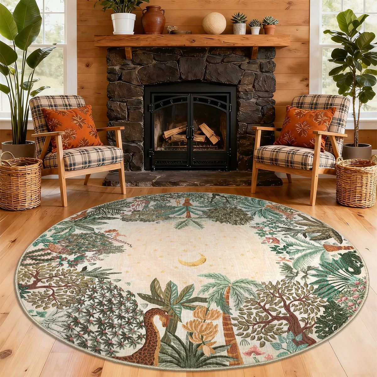 GarveeHome 5x7 Jungle Area Rug Washable Rugs for Living Room Bedroom, Soft Low Pile Non Slip Accent Floor Mat Animal Print Throw Rug Indoor Carpet Dining Room Playroom