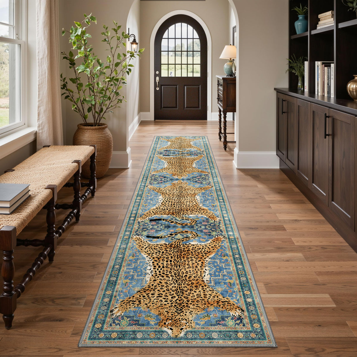 Bavni Leopard Rug 5x7 Cheetah Animal Print Rug Washable Jungle Rugs Blue