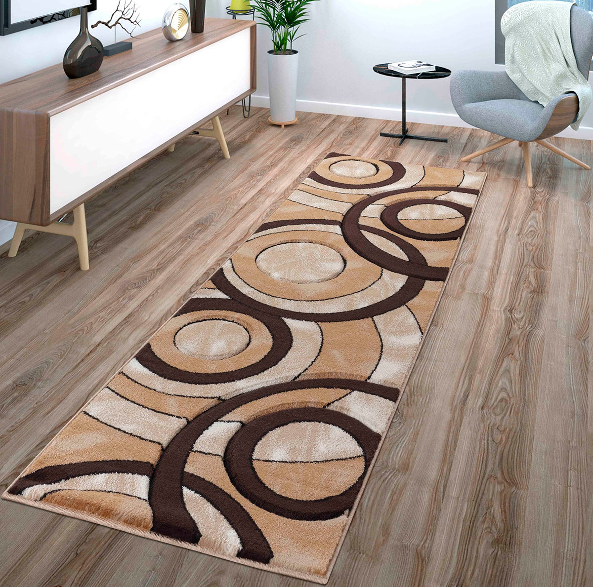 GLORY RUGS Area Rug Modern 5x7 Brown Circles Geometry Soft Hand Carved Contemporary Floor Carpet Fluffy Texture for Indoor Living Dining Room and Bedroom Area