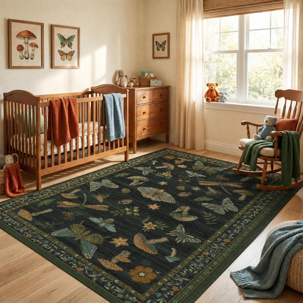 ROYHOME Mushroom Insect Washable Rug 5x7 for Bedroom Living Room Brown