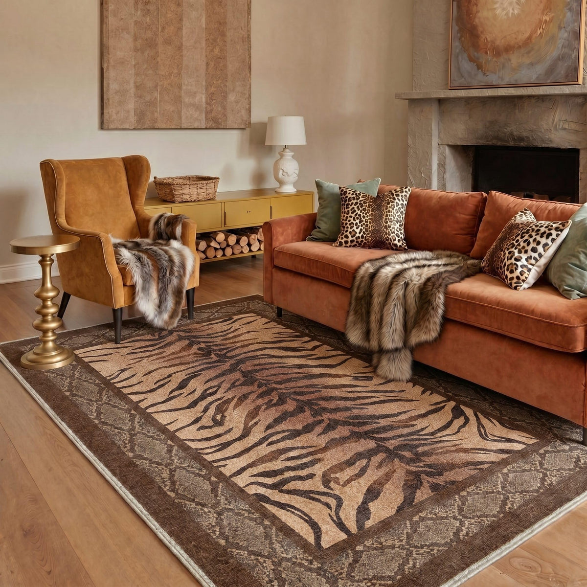 Bavni Leopard Rug 5x7 Cheetah Animal Print Rug Washable Jungle Rugs Blue