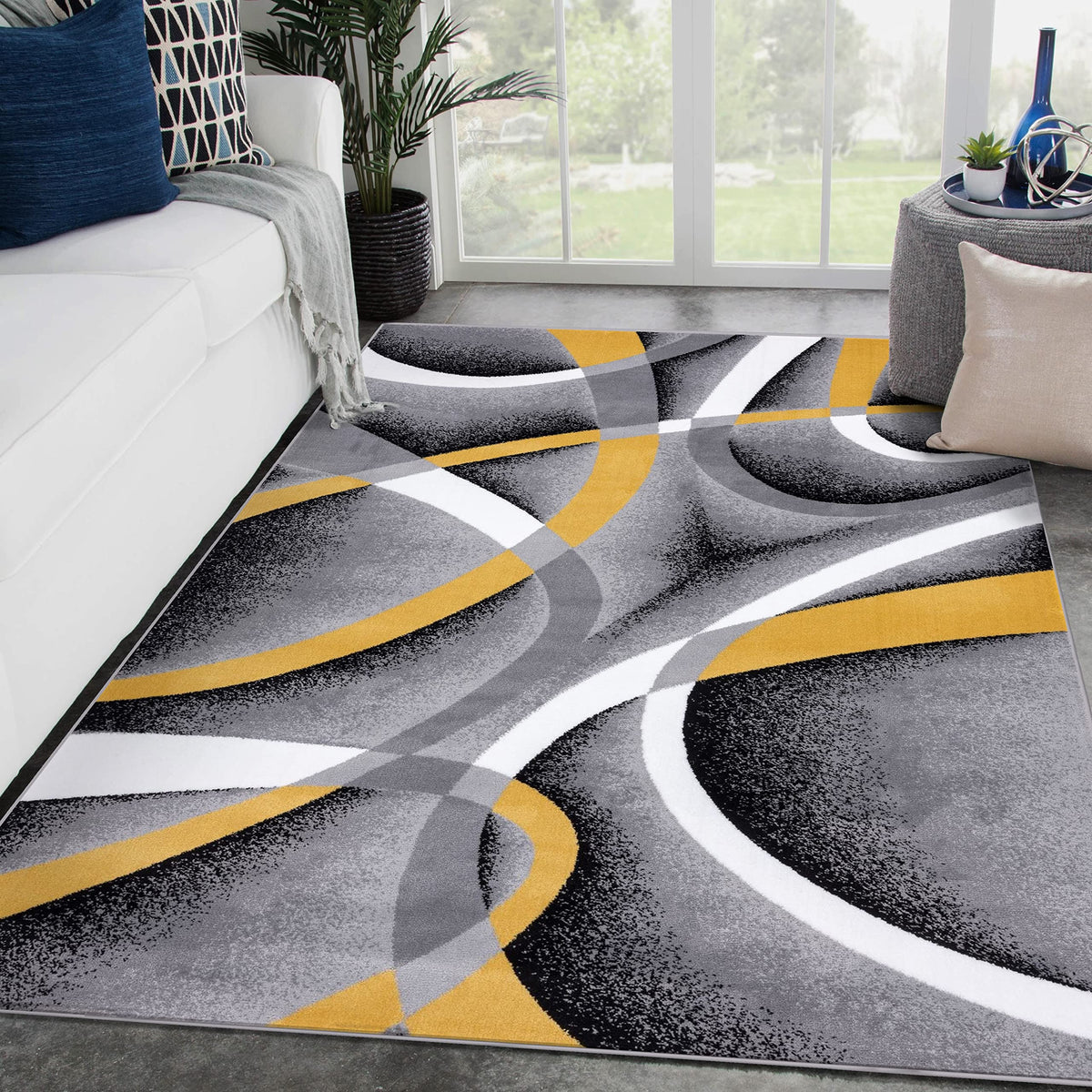 Luxe Weavers Geometric Abstract Area Rug Navy 5x7