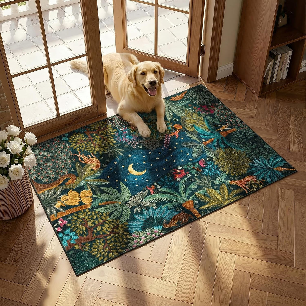 GarveeHome 5x7 Jungle Area Rug Washable Rugs for Living Room Bedroom, Soft Low Pile Non Slip Accent Floor Mat Animal Print Throw Rug Indoor Carpet Dining Room Playroom