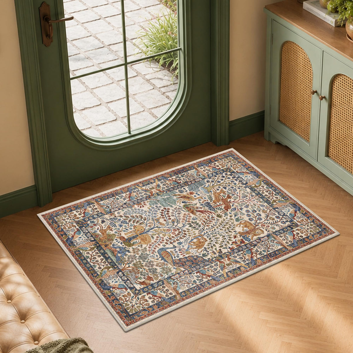 5x7 Washable Area Rug Vintage Animals Print Boho Indoor Carpet
