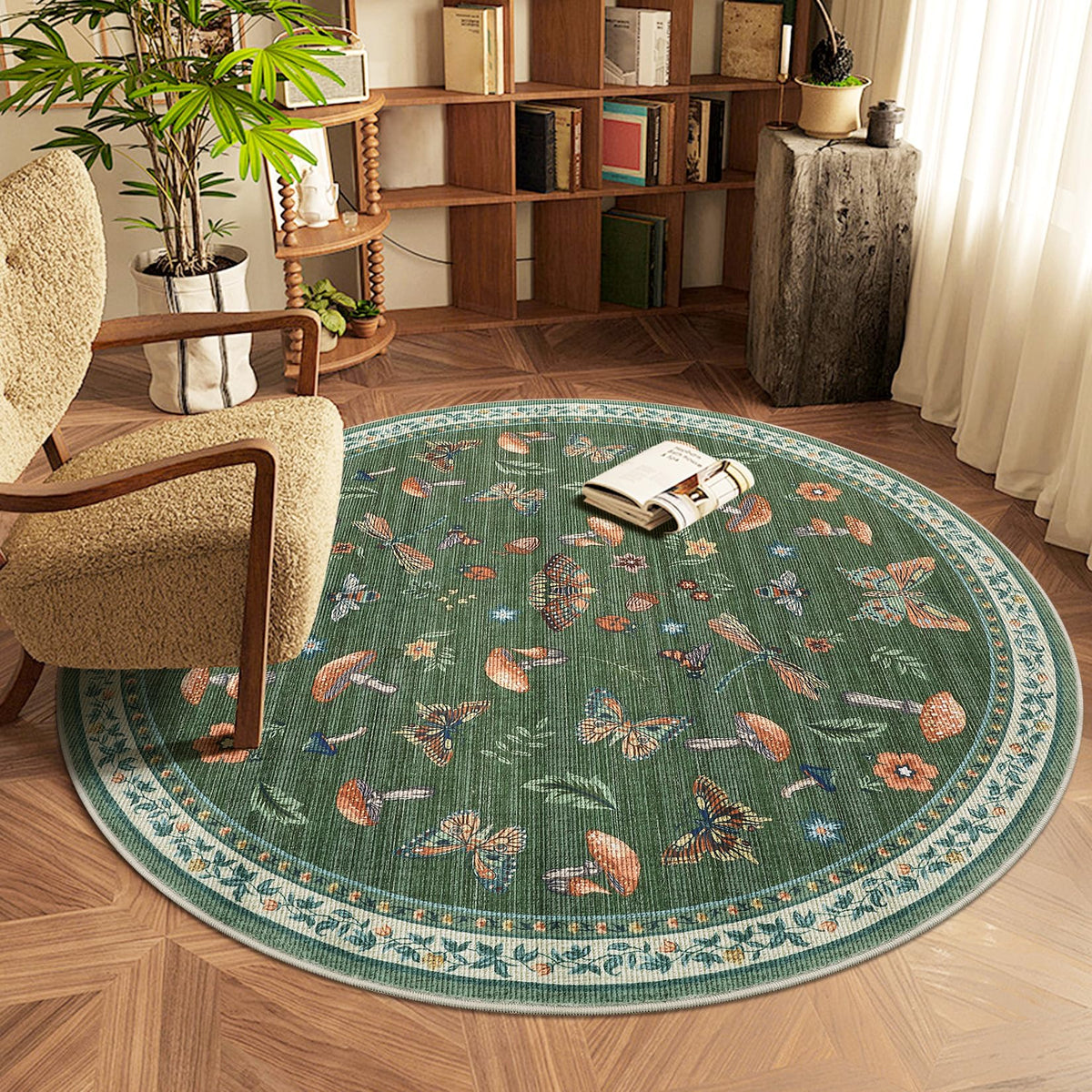 ROYHOME Mushroom Insect Washable Rug 5x7 for Bedroom Living Room Brown