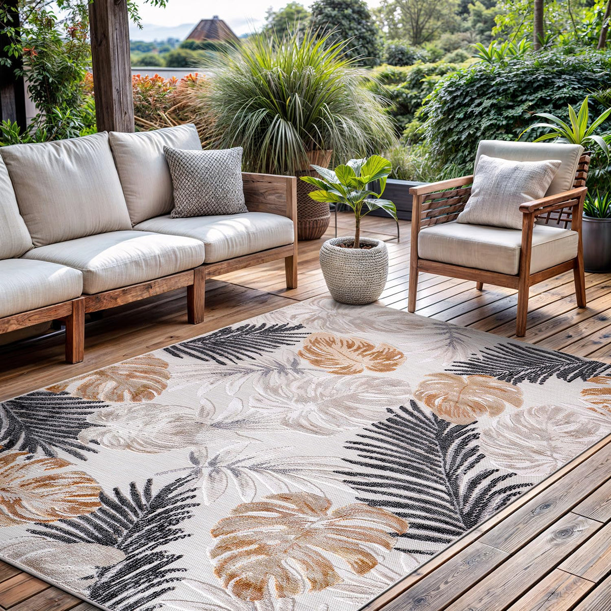 CAMILSON Indoor Outdoor Rug, Multicolor 6x9 Geometric Arch Striped Area Rugs for Patio and Home Areas, Easy-Cleaning Non-Shedding Living Room, Garden and Deck Washable Outside Carpet (6 x 9)
