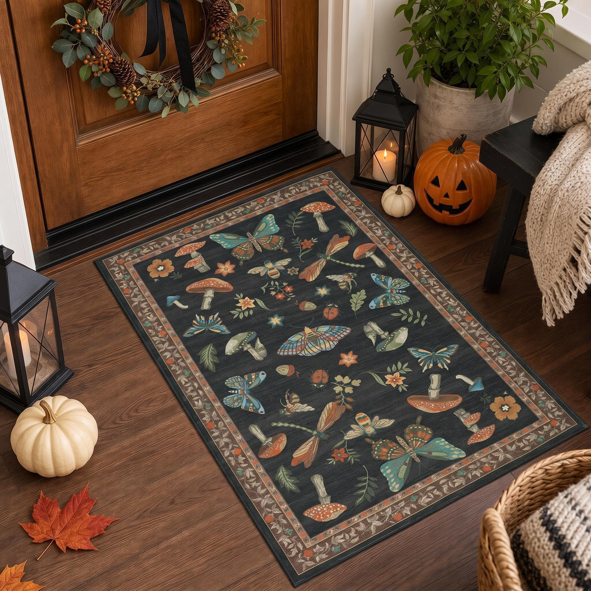 ROYHOME Mushroom Insect Washable Rug 5x7 for Bedroom Living Room Brown