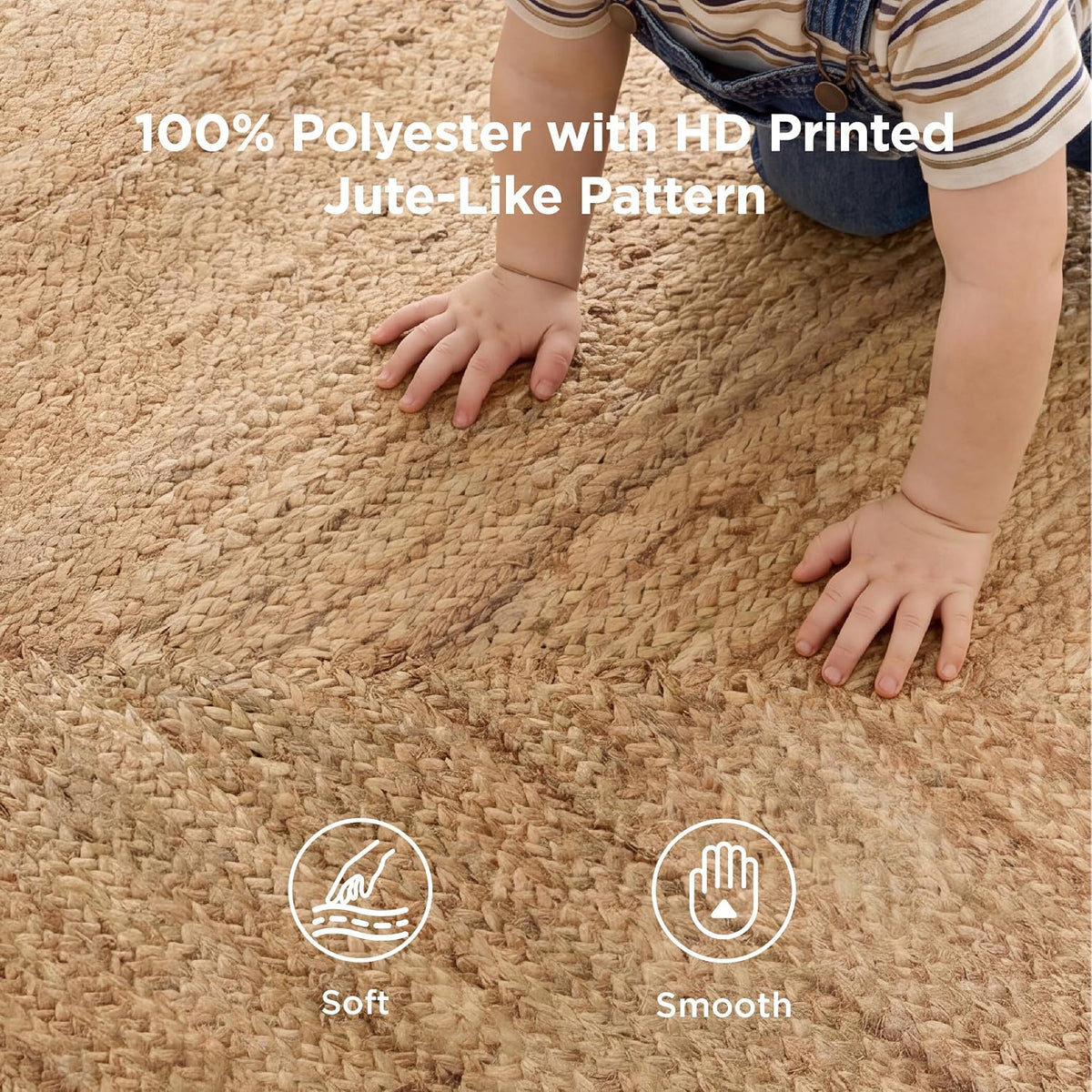 Bedsure 5x7 Print Living Room Rug, Faux Jute-Look Design, Machine Washable