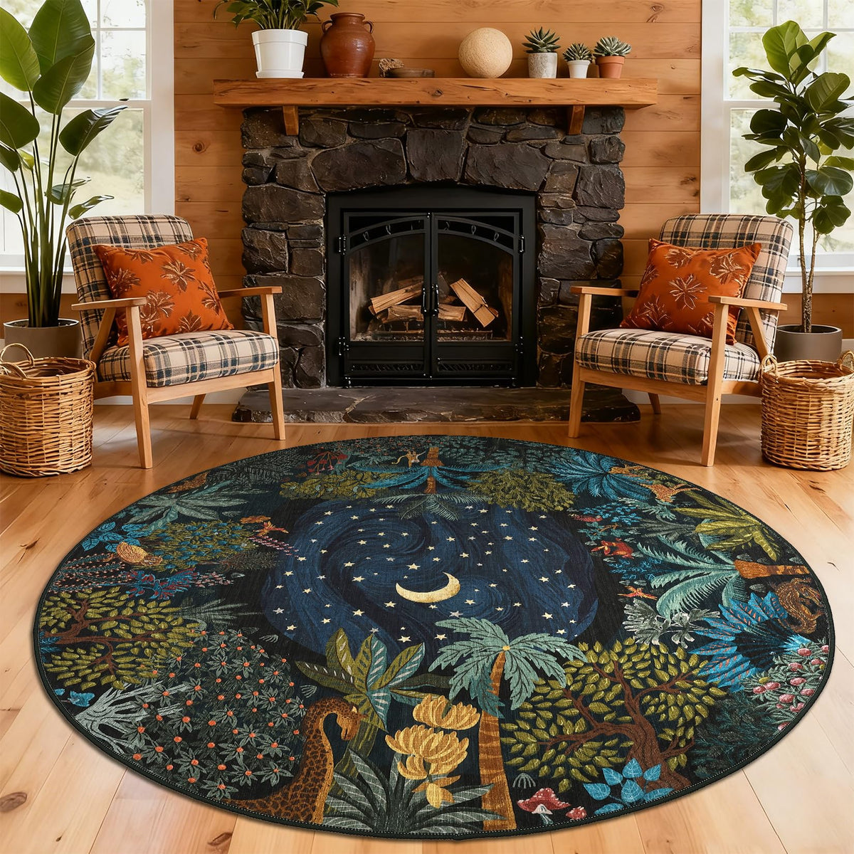 GarveeHome 5x7 Jungle Area Rug Washable Rugs for Living Room Bedroom, Soft Low Pile Non Slip Accent Floor Mat Animal Print Throw Rug Indoor Carpet Dining Room Playroom