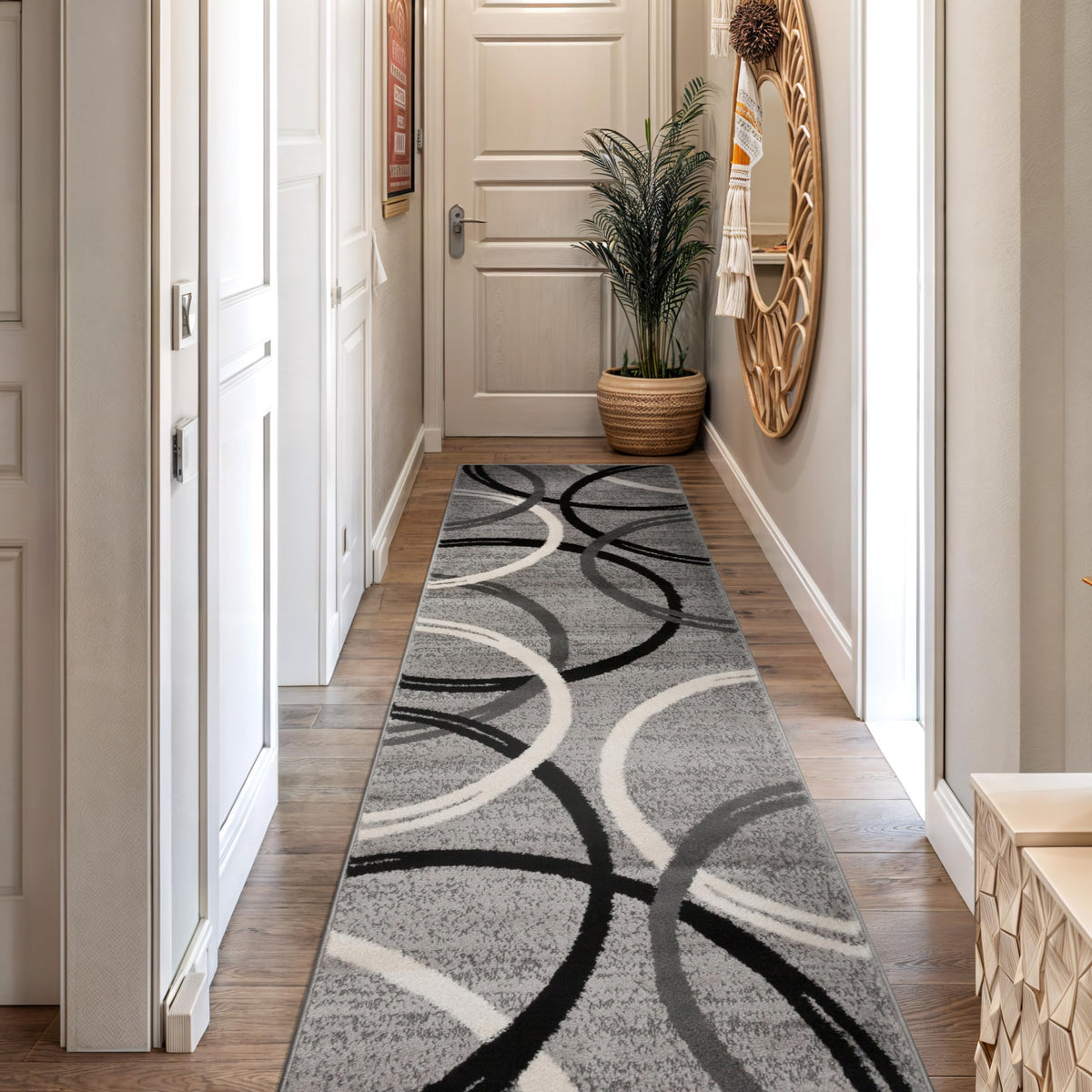 Rugshop Wavy Circles Fade-Resistant Living Room Area Rug Gray 5'3" x 7'3"