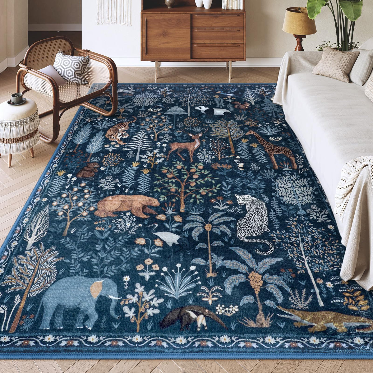 OJIA Jungle Print 5x7 Area Rugs for Living Room Green Soft Washable Rugs