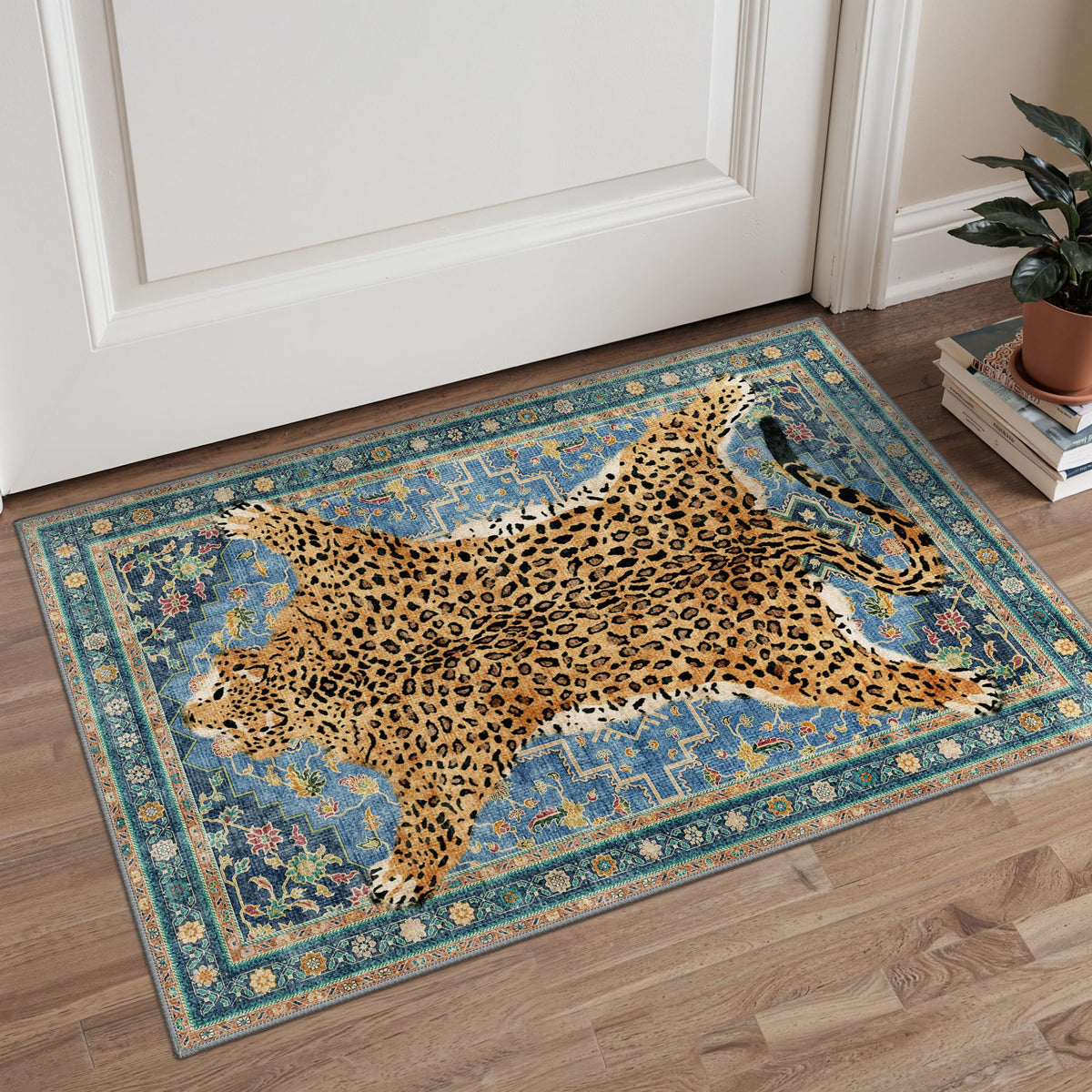 Bavni Leopard Rug 5x7 Cheetah Animal Print Rug Washable Jungle Rugs Blue