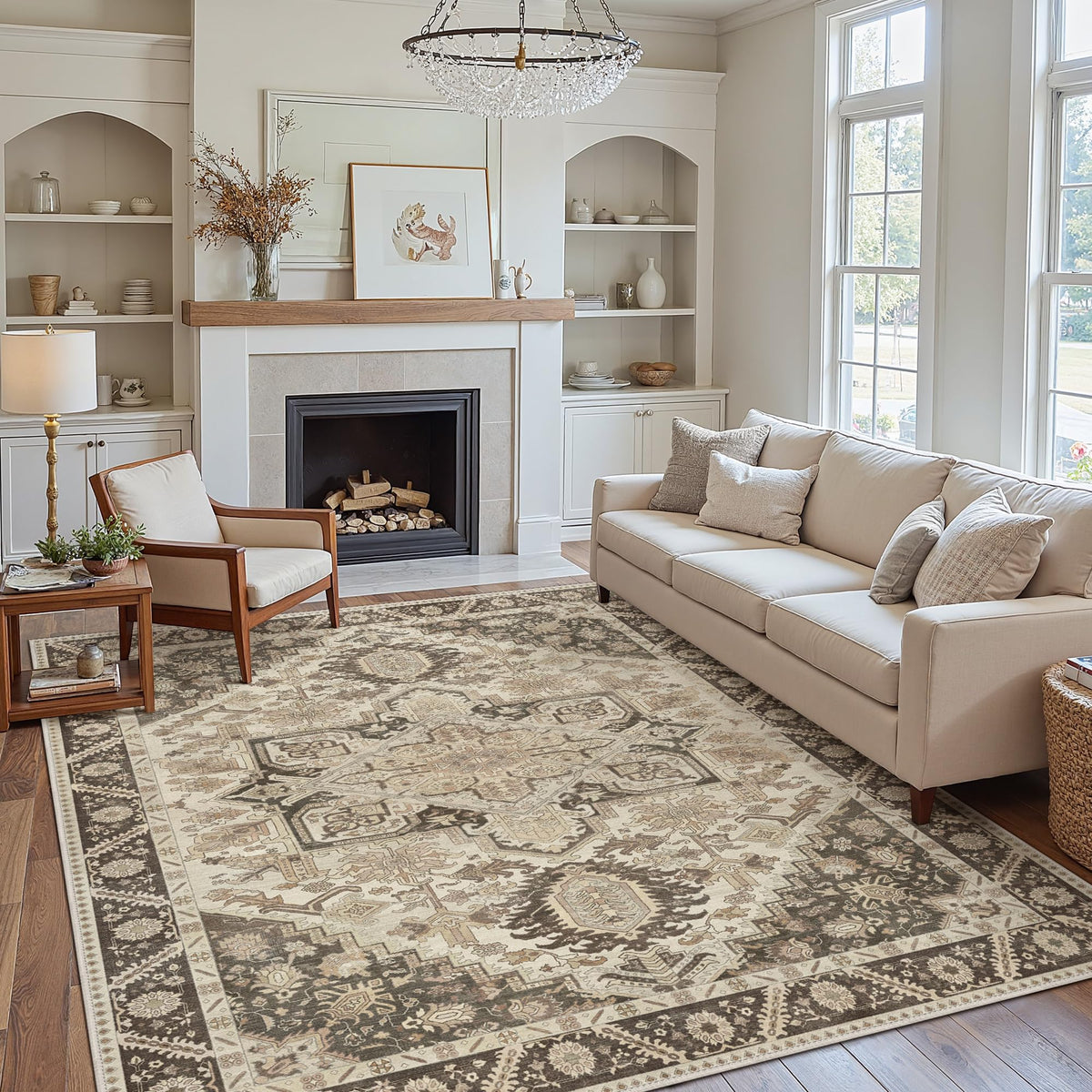8x10 Area Rug Washable Rug for Living Room Bedroom Non Slip Carpet Taupe