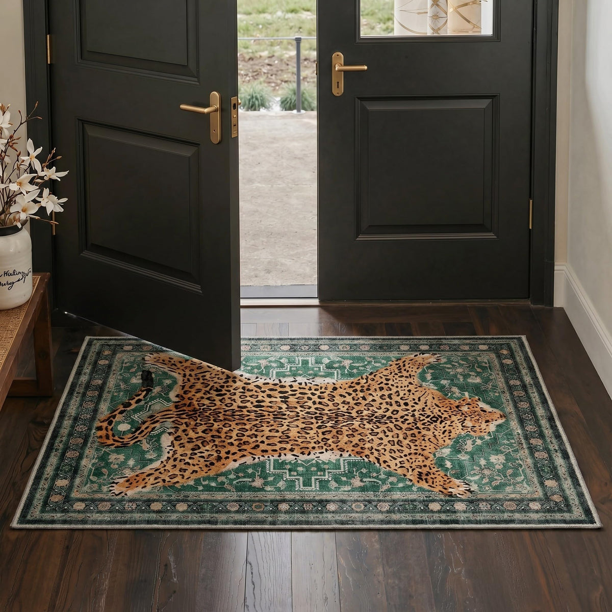 Bavni Leopard Rug 5x7 Cheetah Animal Print Rug Washable Jungle Rugs Blue