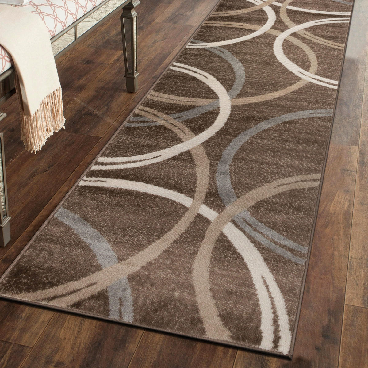 Rugshop Wavy Circles Fade-Resistant Living Room Area Rug Gray 5'3" x 7'3"