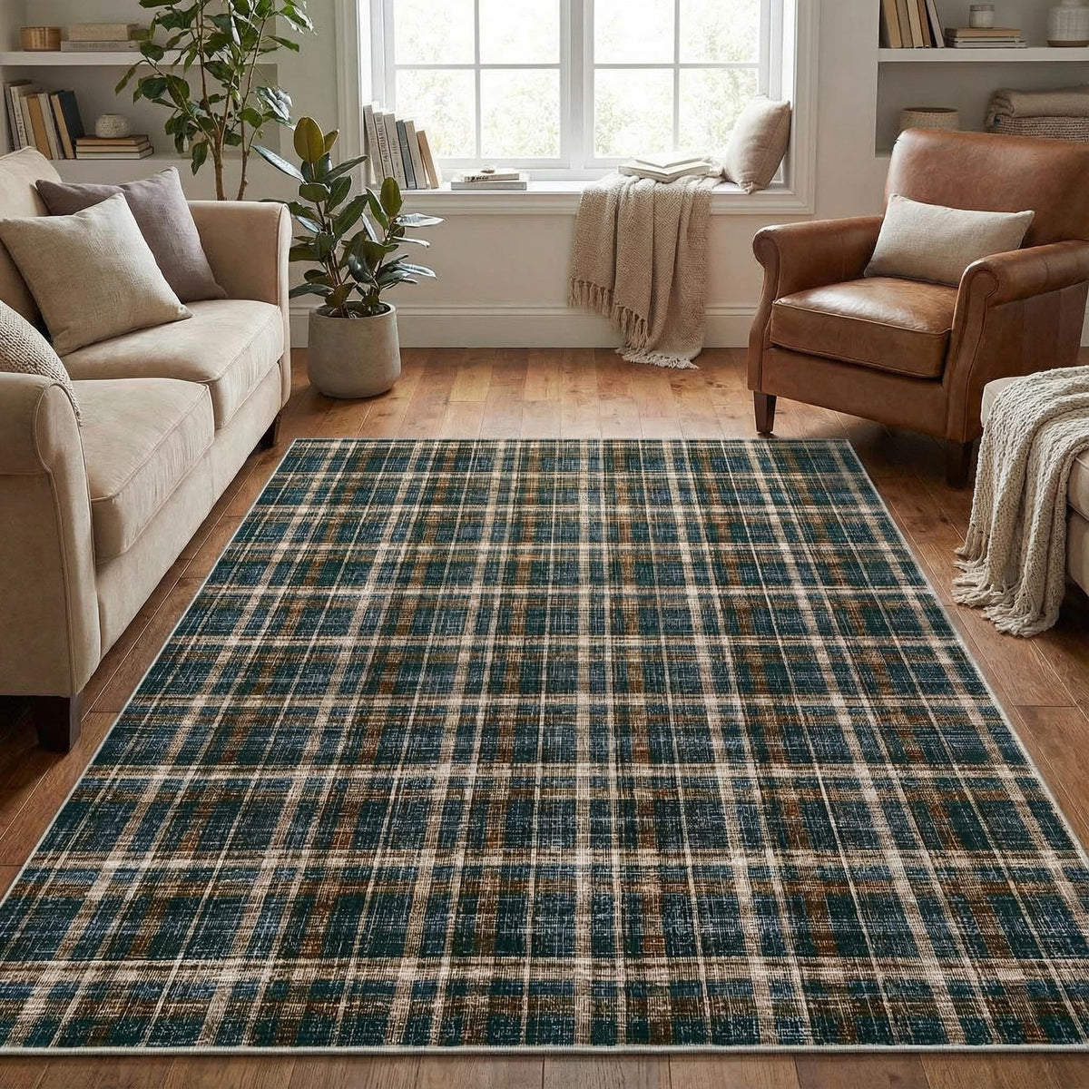 Large Living Room Rugs 8x10 Area Rugs Machine Washable Modern Geometric Neutral Rug Non Slip Low Pile Farmhouse Stain Resistant Carpet for Bedroom Nursery Classroom Dorm 8'x10' Multi