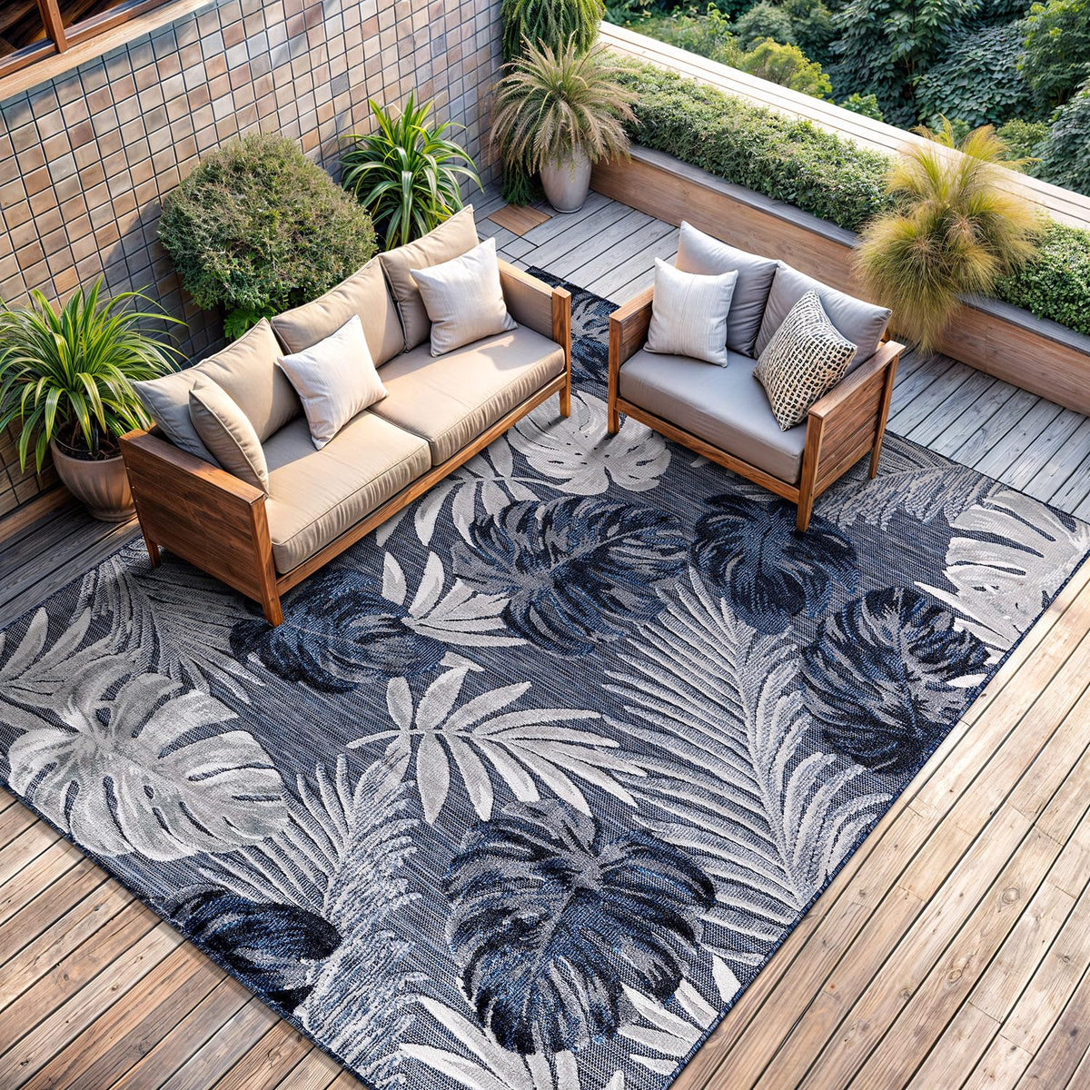 CAMILSON Indoor Outdoor Rug, Multicolor 6x9 Geometric Arch Striped Area Rugs for Patio and Home Areas, Easy-Cleaning Non-Shedding Living Room, Garden and Deck Washable Outside Carpet (6 x 9)