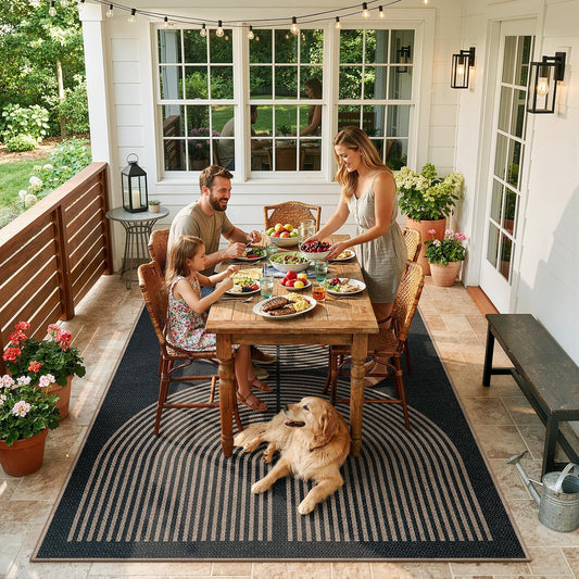 Lahome Modern Rainbow Easy Jute Carpet, Washable 5x7 Area Rugs for Living Room Patio Black Farmhouse Indoor Outdoor Rugs, Contemporary Natural Non Slip Floor Carpet for Office RV Backyard