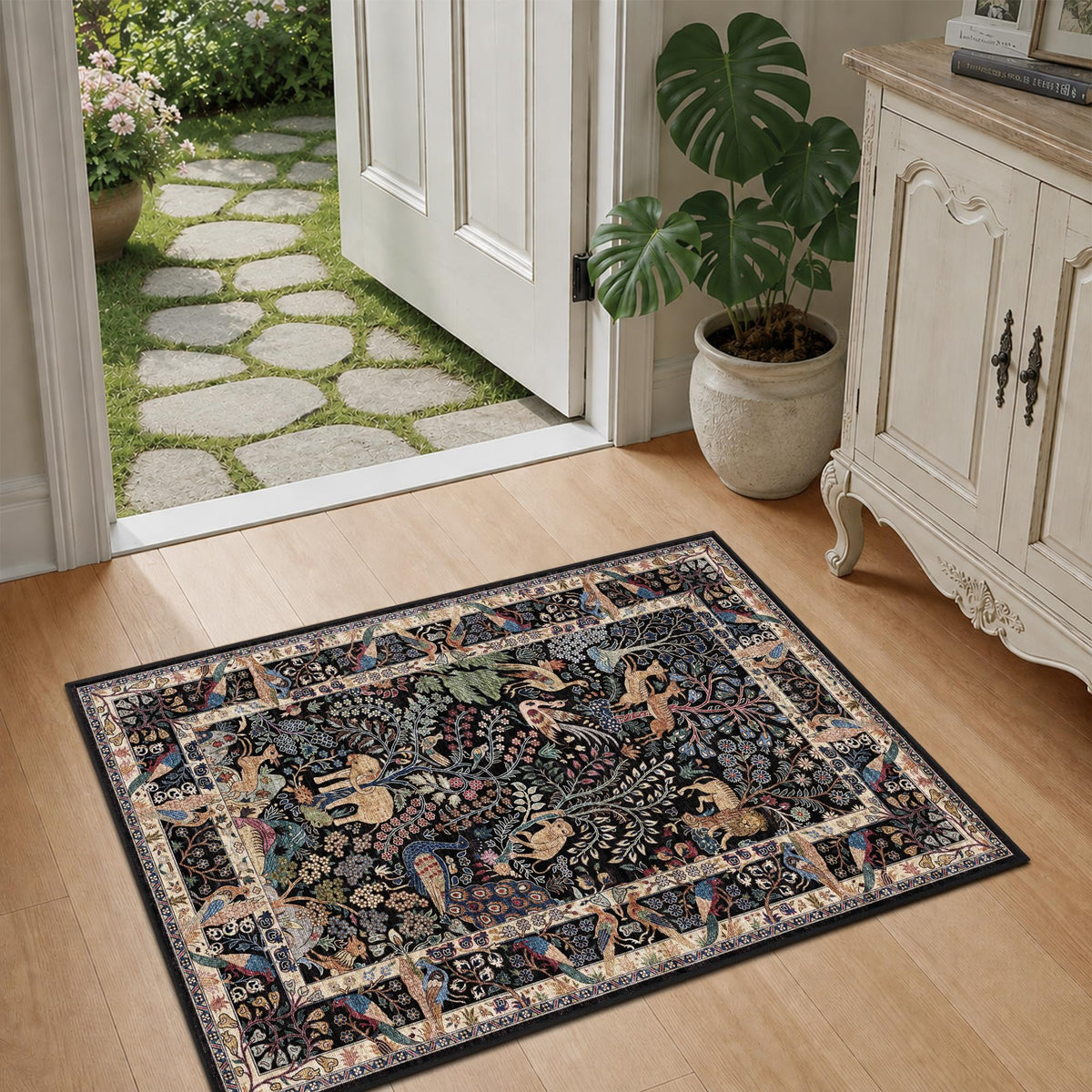 5x7 Washable Area Rug Vintage Animals Print Boho Indoor Carpet