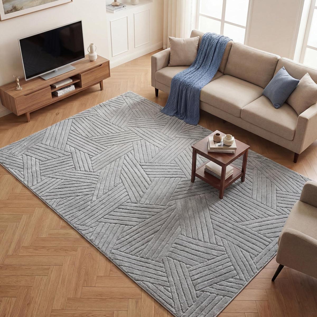 Carvapet 5x7 Area Rug Beige Modern Geometric Maze Washable Carpet