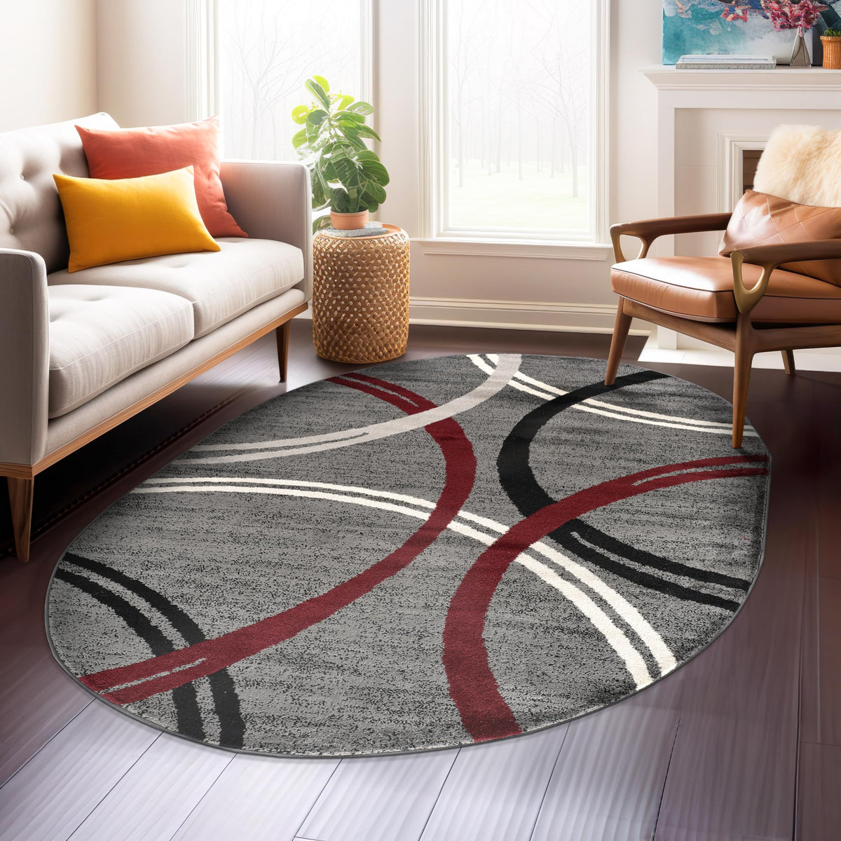 Rugshop Wavy Circles Fade-Resistant Living Room Area Rug Gray 5'3" x 7'3"