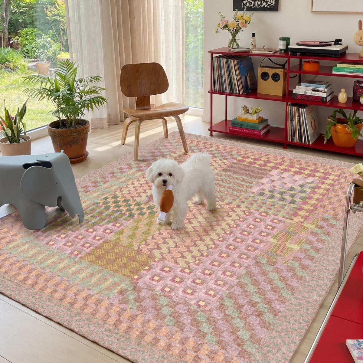 Kokia 8x10 Modern Geometric Washable Rug for Living Room Bauhaus Multicolor