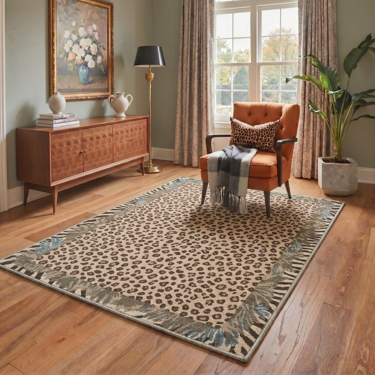 Bavni Leopard Rug 5x7 Cheetah Animal Print Rug Washable Jungle Rugs Blue