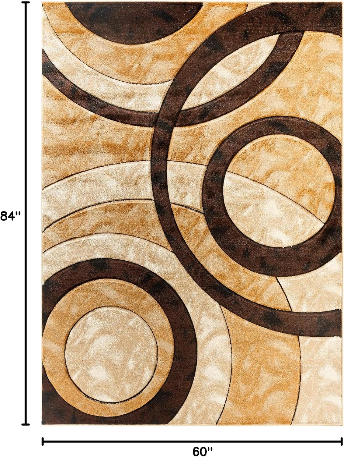 GLORY RUGS Area Rug Modern 5x7 Brown Circles Geometry Soft Hand Carved Contemporary Floor Carpet Fluffy Texture for Indoor Living Dining Room and Bedroom Area