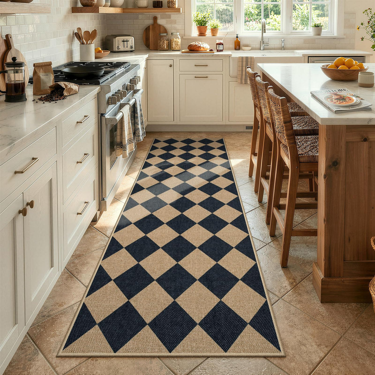 Lahome Checkered Easy Jute 5x7 Area Rugs, Washable Outdoor Patio Rug for Living Room Diamond Indoor Outdoor Carpet, Farmhouse Geometric Non Slip Black Carpet for Backyard Dining Room