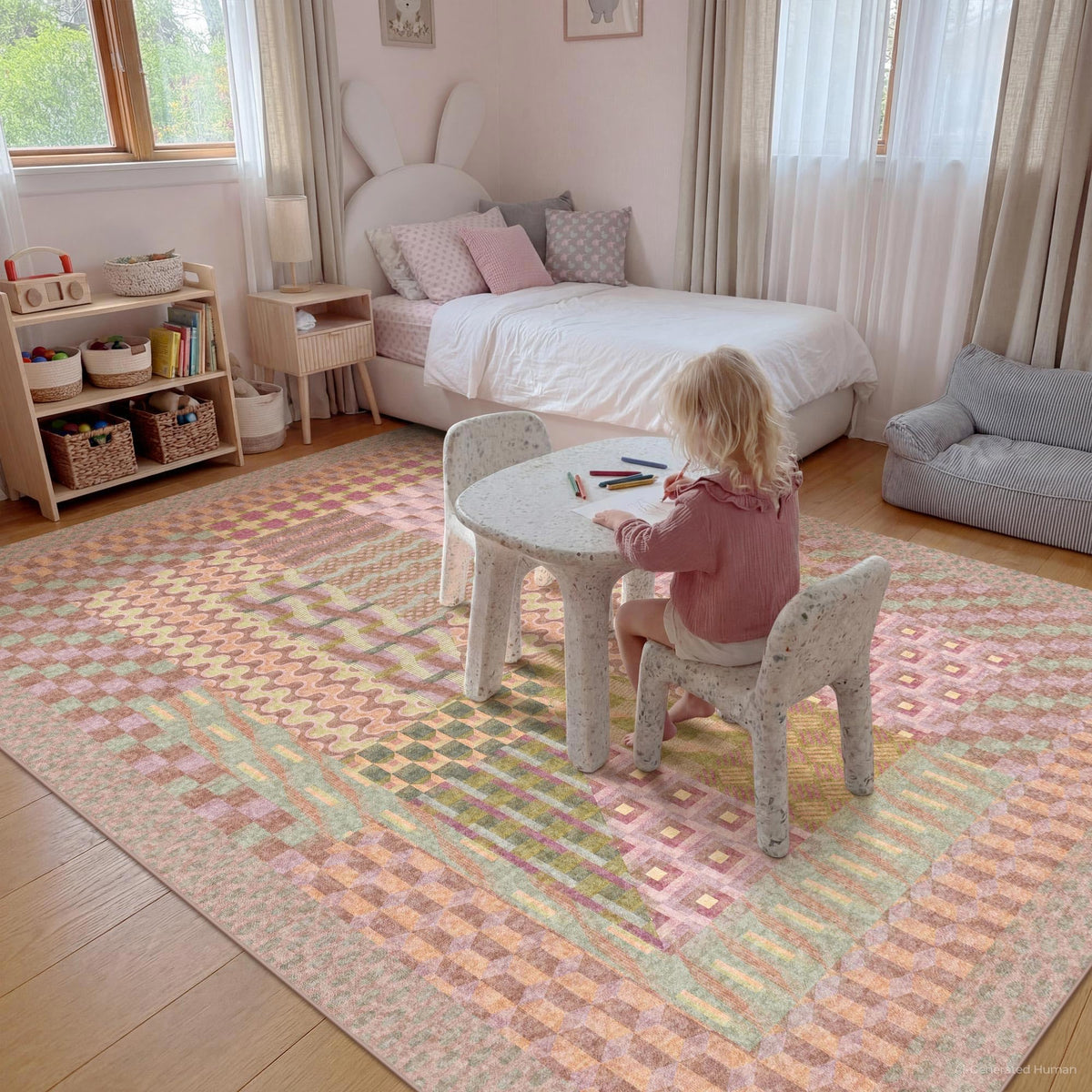 Kokia 8x10 Modern Geometric Washable Rug for Living Room Bauhaus Multicolor