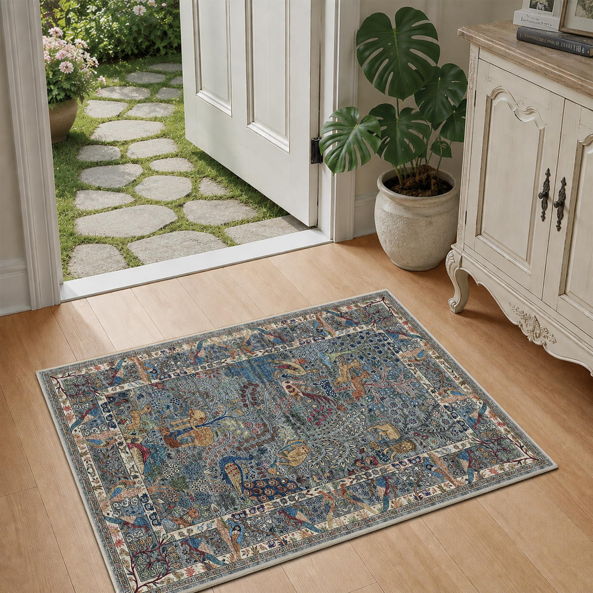 5x7 Washable Area Rug Vintage Animals Print Boho Indoor Carpet