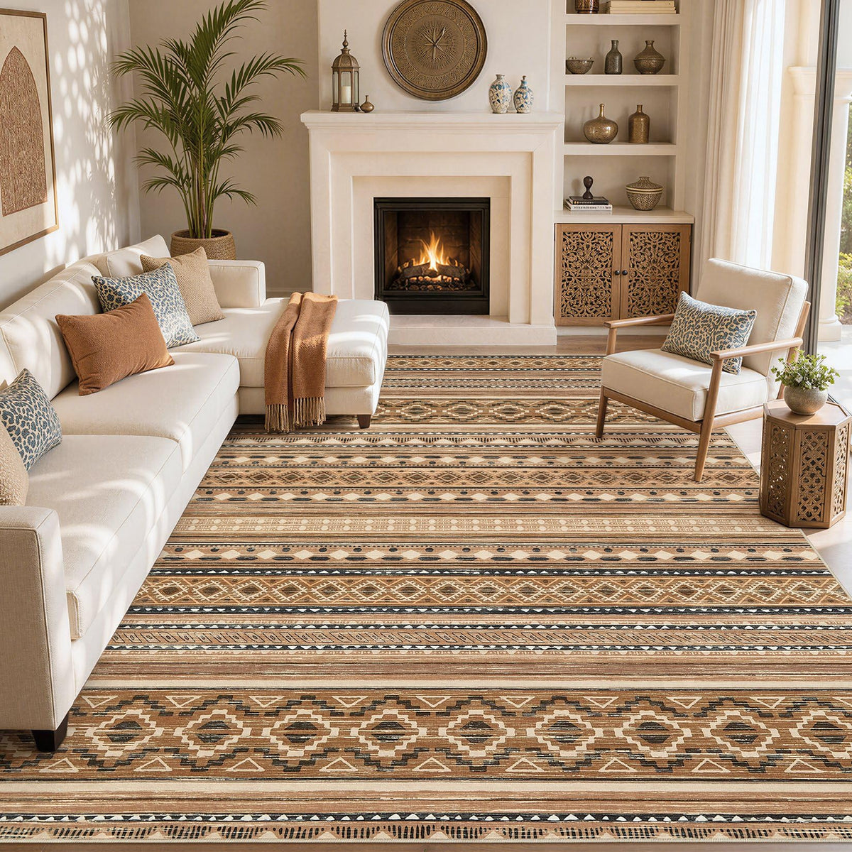 cotiled 6x9 Area Rugs for Living Room: Boho Washable Rug for Dining Room