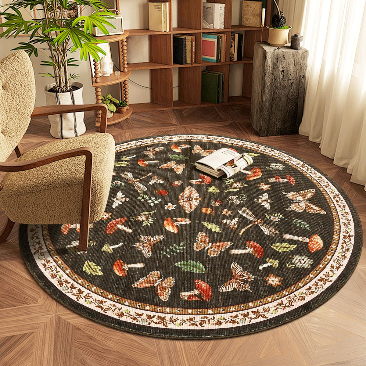 ROYHOME Mushroom Insect Washable Rug 5x7 for Bedroom Living Room Brown