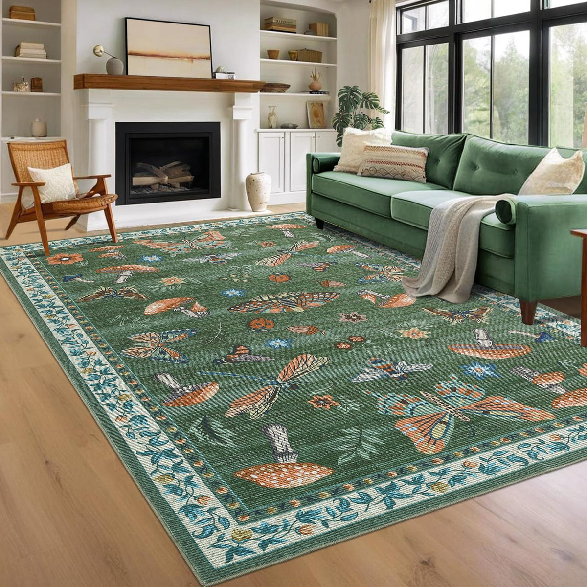 ROYHOME Mushroom Insect Washable Rug 5x7 for Bedroom Living Room Brown