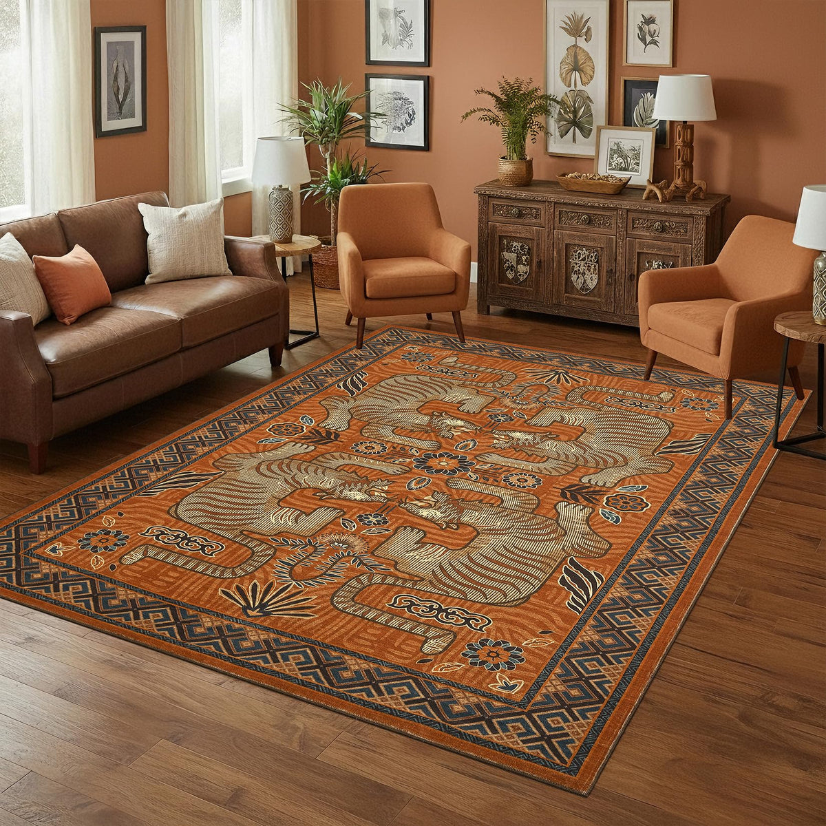 GarveeHome Tiger 8x10 Area Rugs Boho Washable Vintage Non Slip Living Room