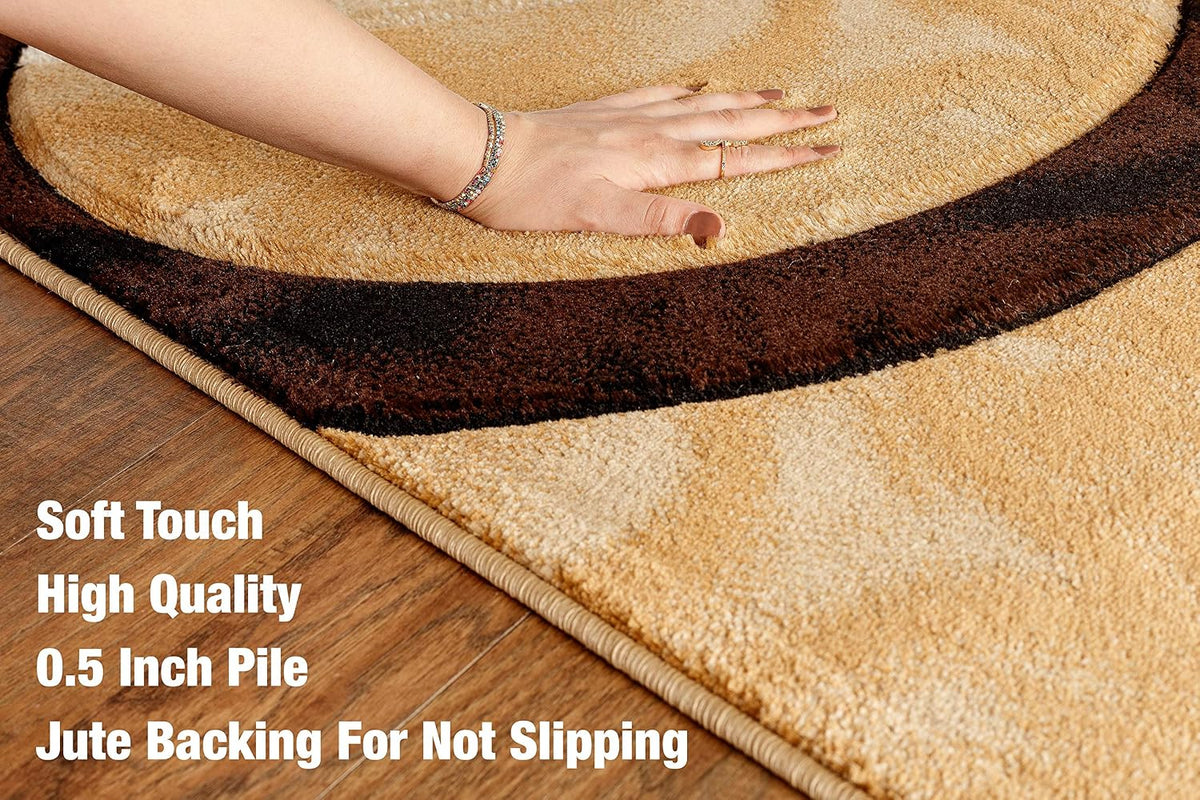 GLORY RUGS Area Rug Modern 5x7 Brown Circles Geometry Soft Hand Carved Contemporary Floor Carpet Fluffy Texture for Indoor Living Dining Room and Bedroom Area