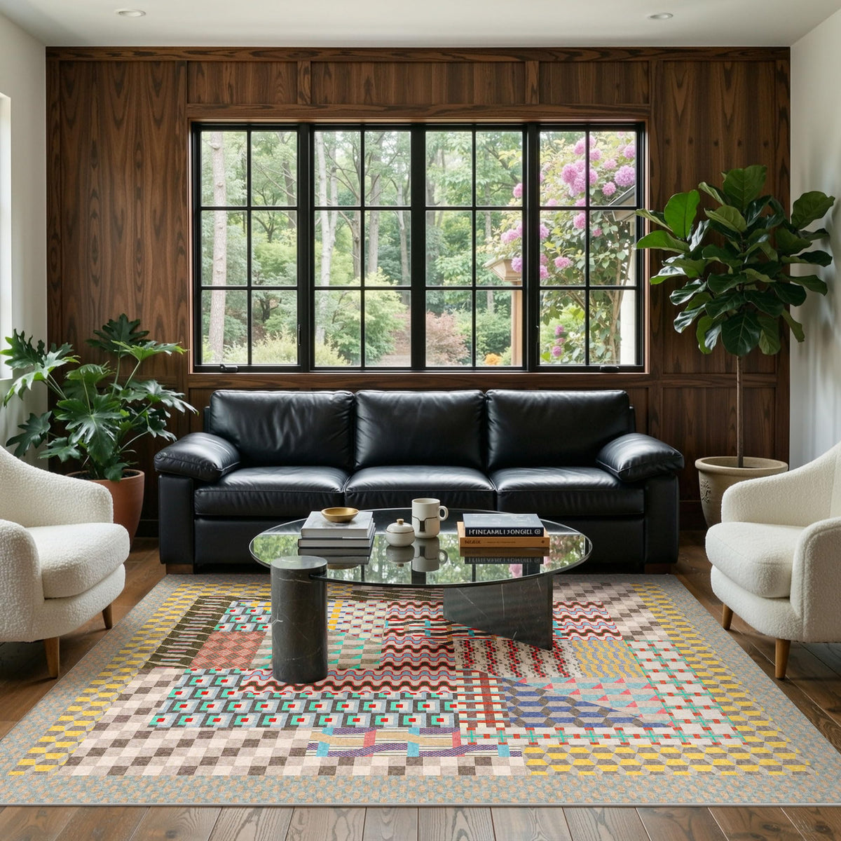 Kokia 8x10 Modern Geometric Washable Rug for Living Room Bauhaus Multicolor