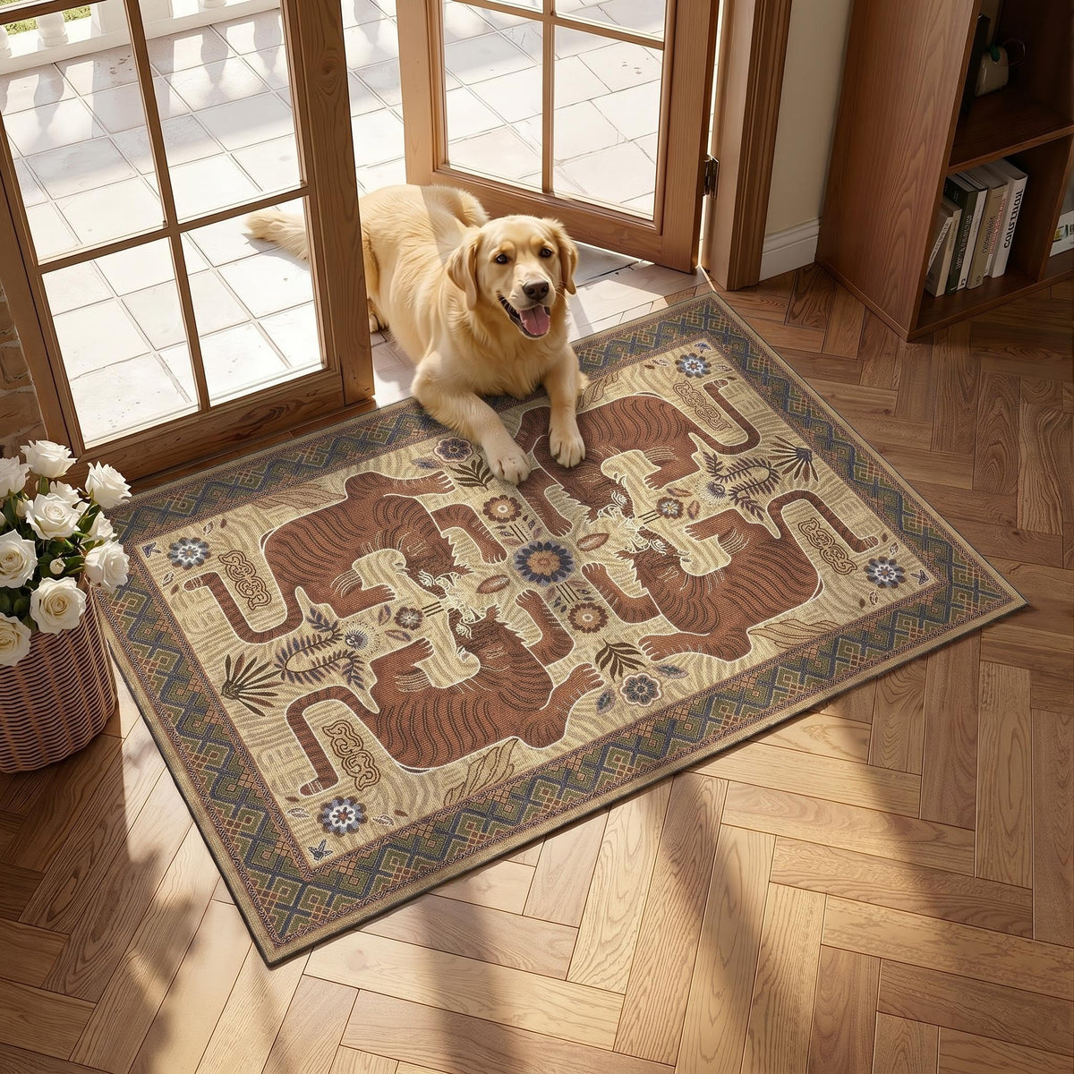 GarveeHome Tiger 8x10 Area Rugs Boho Washable Vintage Non Slip Living Room