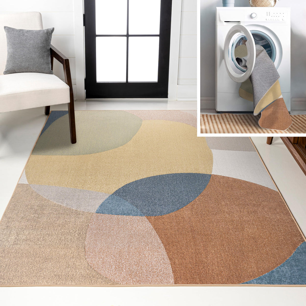 JONATHAN Y Machine Washable Cream/Terra Indoor Area Rug 4X6 ft, Kallax Geometric Modern Low-Pile for Living Room, Bedroom, Kitchen, Office, Easy-Cleaning, Pet-Friendly, Non-Shedding WSH311A-4