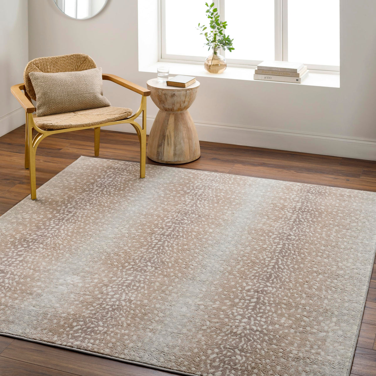 Livabliss Area Rugs - 6x9 Pablo Modern Antelope Print Tan Gray Rug for Living Room Bedroom - Animal Theme Non-Shedding Stain Resistant Carpet for Kitchen, Home Office (6'7" x 9')