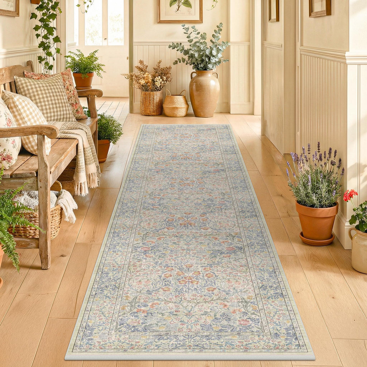 Floral Dark Green Washable Area Rugs 8x10, Vintage Living Room Rug