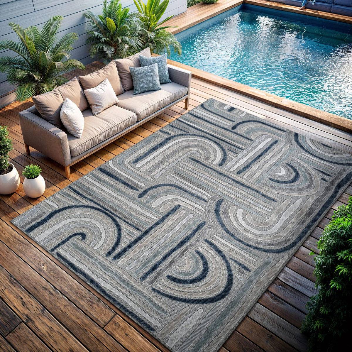 CAMILSON Indoor Outdoor Rug, Multicolor 6x9 Geometric Arch Striped Area Rugs for Patio and Home Areas, Easy-Cleaning Non-Shedding Living Room, Garden and Deck Washable Outside Carpet (6 x 9)