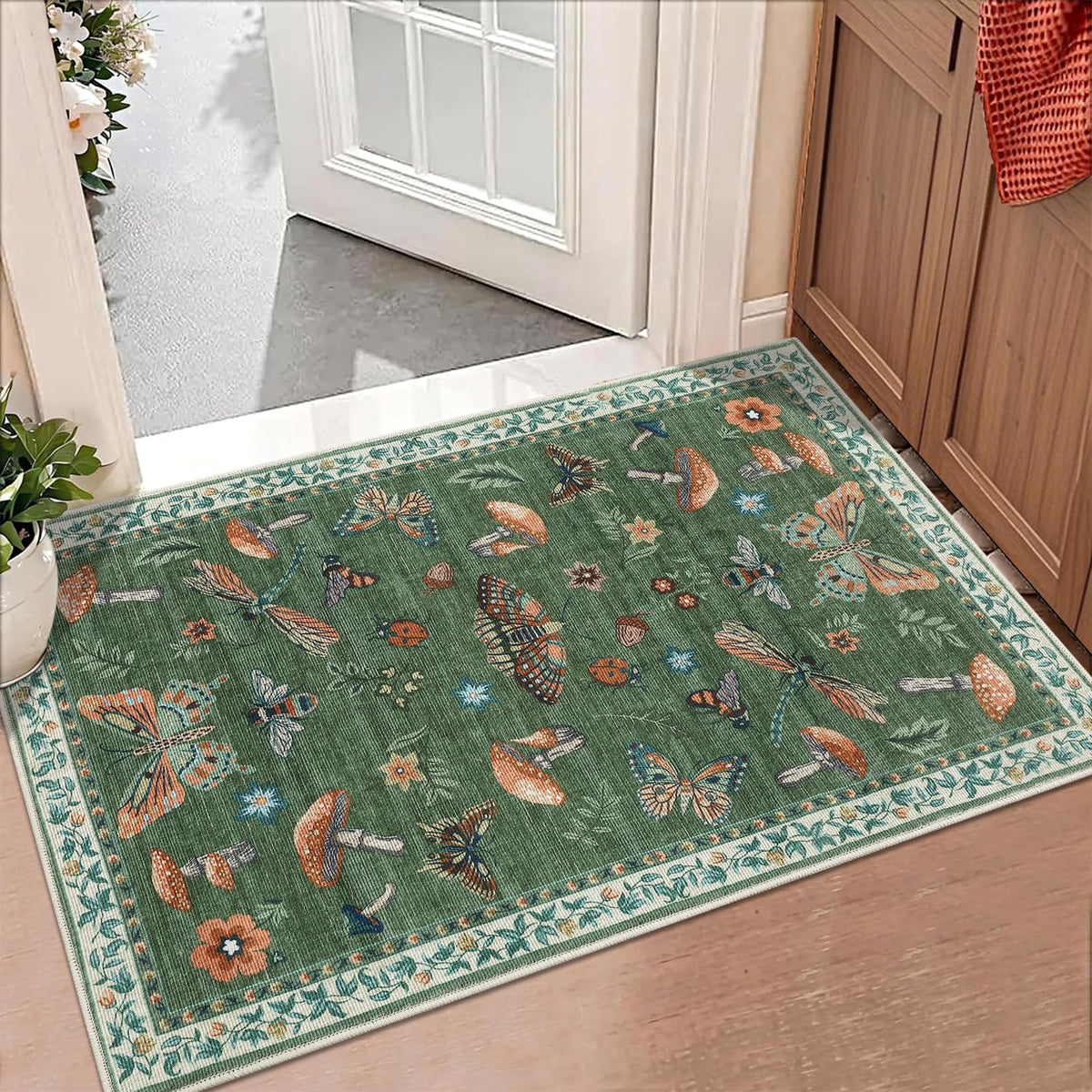 ROYHOME Mushroom Insect Washable Rug 5x7 for Bedroom Living Room Brown